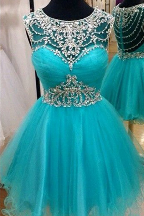 Short blue rhinestones sparkly Boho Vintage casual homecoming prom dress,BD0003