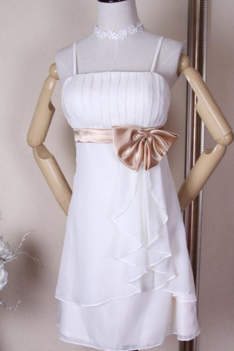 Elegant Simple White Chiffon Short Homecoming Dresses K306