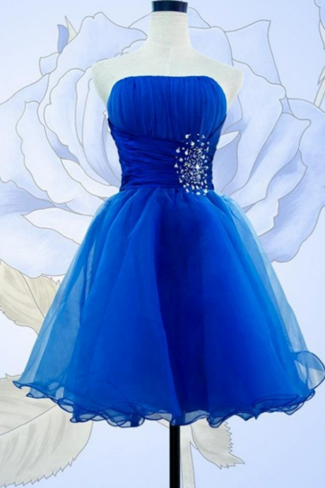 Royal Blue Short Prom Dresses Sparkly Strapless Homecoming Dresses K279