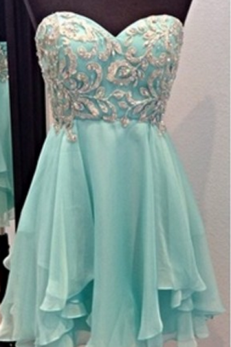 Mint Sweetheart Homecoming Dress With Sparkle Appliques