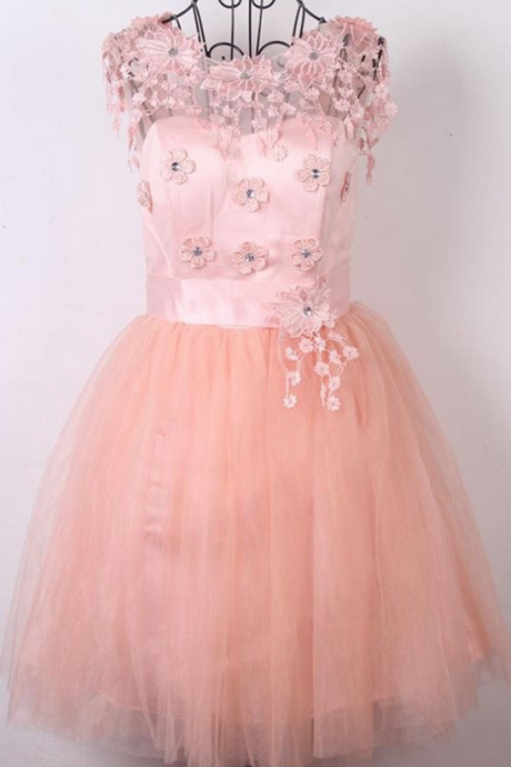 Beautiful Appliques Pink Cap Sleeves Short Homecoming Dresses K292