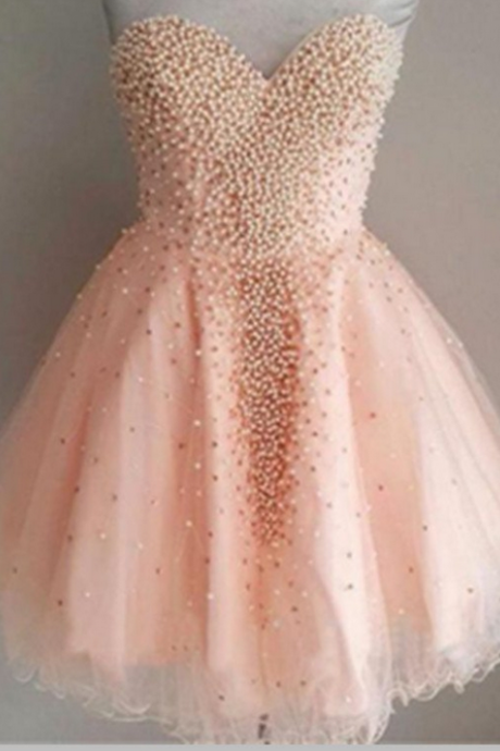 Sleeveless Pink Beading Cute Girly Short Homecoming Dresses K276
