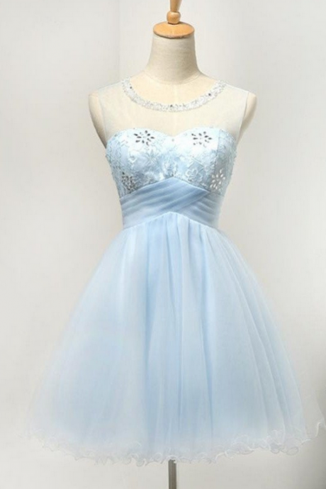 Light Blue Short Tulle Classy Girly Homecoming Dresses K294