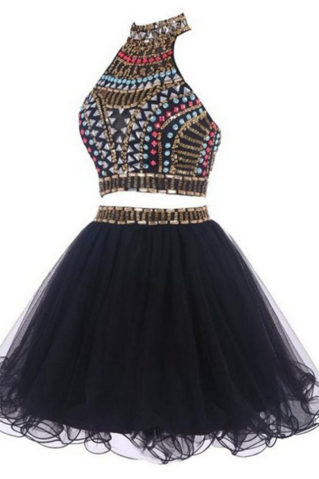 Pretty Black Short Handmade Beading Homecoming Dresses K318