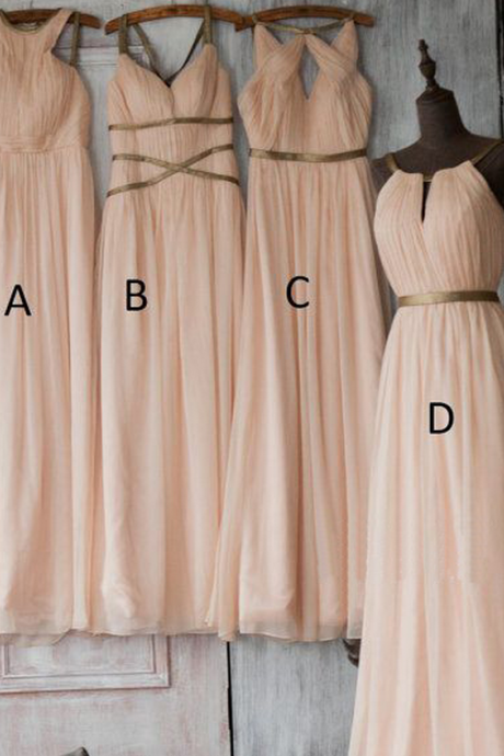 Peach Bridesmaid Dress, Long Bridesmaid Dress, Simple Bridesmaid Dress, Chiffon Bridesmaid Dress,