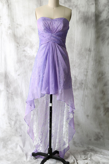 Asymmetrical Lavender Bridesmaid Dresses, Superior Lace High Low Bridesmaid Dresses,