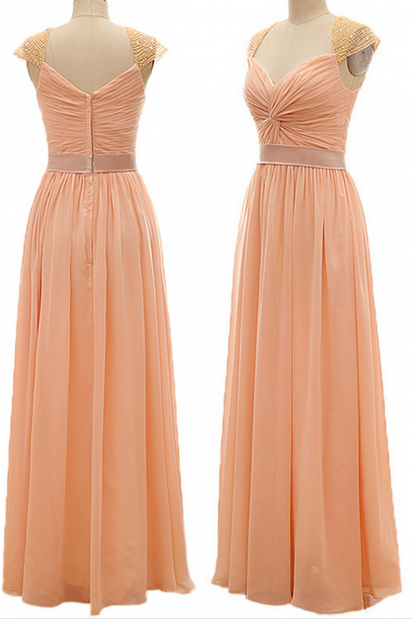 Cap Sleeve Bridesmaid Dress With A Belt, A-line Sweetheart Bridesmaid Dresses, Inexpensive