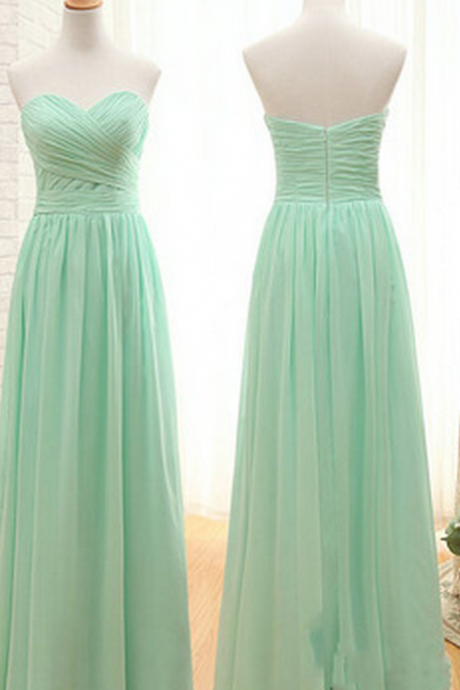 Custom Made Mint Green Ruched Sweetheart Neckline Chiffon Long Evening Dress, Prom Dress, Wedding Dress, Bridesmaid Dresses