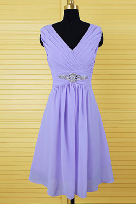 Elegant Purple Bridesmaid Dresses, Knee-length Lavender Bridesmaid Dresses, Chiffon Lavender Bridesmaid Dresses