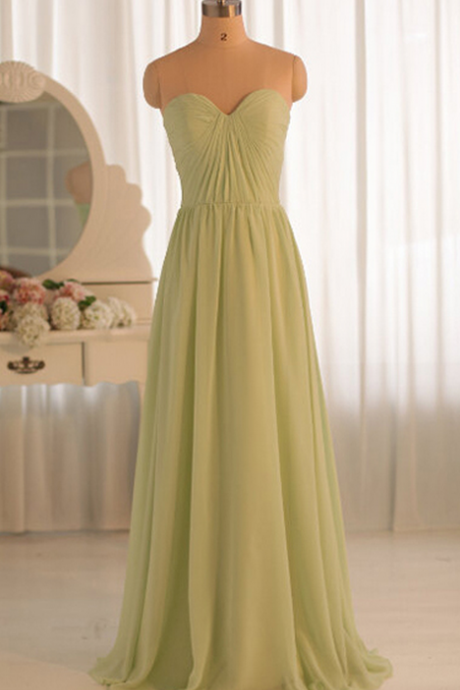 Simple Sweetheart Bridesmaid Dresses, Long Chiffon Bridesmaid Dresses, A-line Sage Bridesmaid Dresses With