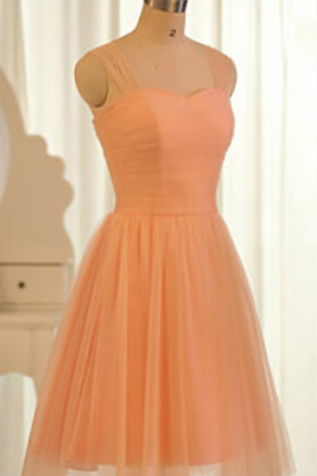 Orange Bridesmaid Dresses, Sweetheart Short Bridesmaid Dresses With Tulle Straps, Popular Knee-length Bridesmaid