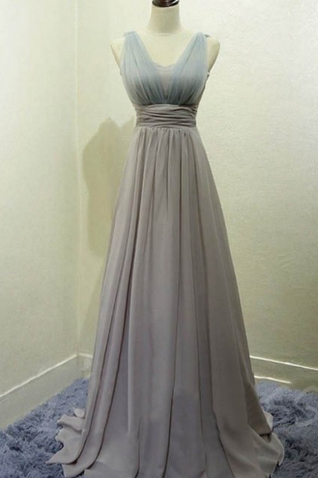 Simple A-line Sleeveless Chiffon Long Bridesmaid Dress With Pleats