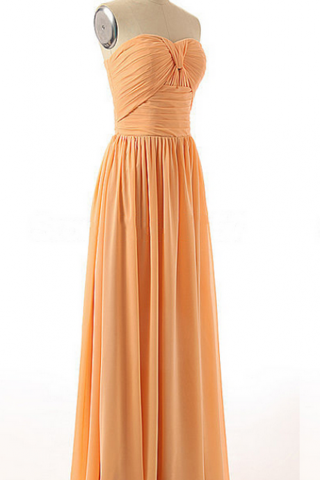 Discount Orange Bridesmaid Dress With Ruching Detail, Sweetheart Long Bridesmaid Dresses, Chiffon Floor-length