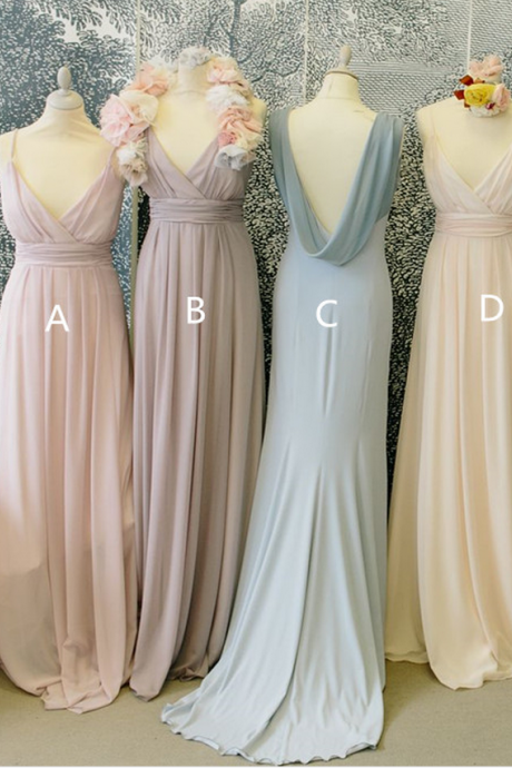 Pale Pink Bridesmaid Gown,pretty Bridesmaid Dresses,chiffon Prom Gown,straps Bridesmaid