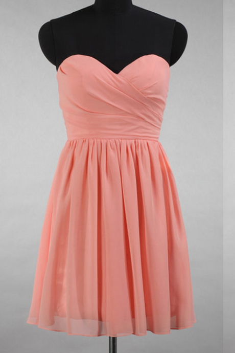 A-line Sweetheart Bridesmaid Dresses, Hot Pink Chiffon Bridesmaid Gowns, Short Bridesmaid Dresses with Soft 