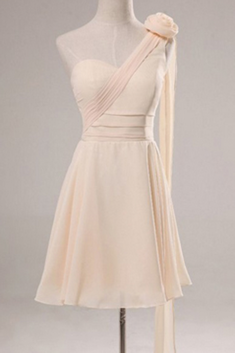 One shoulder bridesmaid dresses, short bridesmaid dress, champagne bridesmaid dress, simple bridesmaid dresses