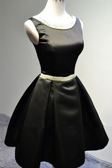 Fashion Handmade beaded black evening dress bridesmaid dress and pearls, cute short dresses