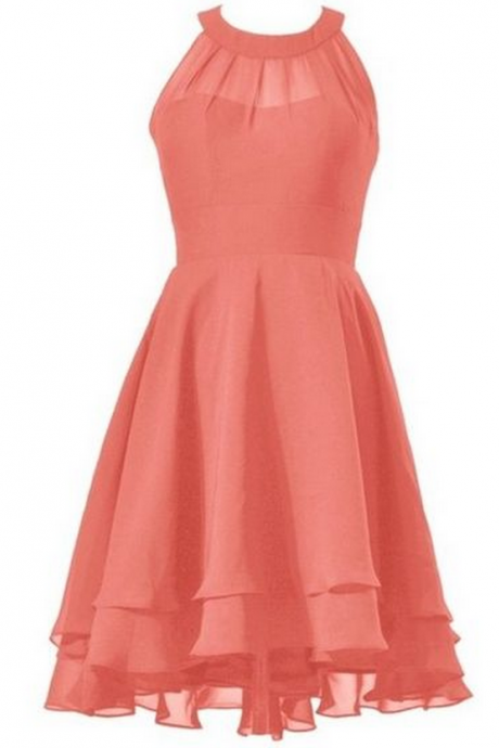 Coral Halter Neck Short Ruffled A-line Homecoming Dress