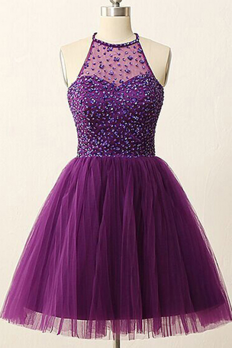 A-line Homecoming Dresses,purple Homecoming Dresses,beaded Homecoming Dresses,backless Homecoming Dresses,