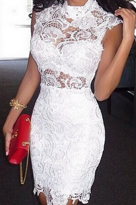 Halter Lace White Cloce-fitting Homecoming Dress