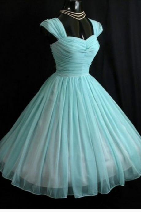 Vintage Turquoise Homecoming Dress,chiffon Capped Sleeve Homecoming ,cocktail Party Dresses