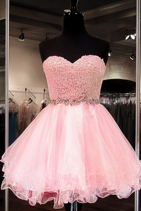 Tulle Pink Homecoming Dress,sweetheart Short Homecoming Dresses Prom Dress