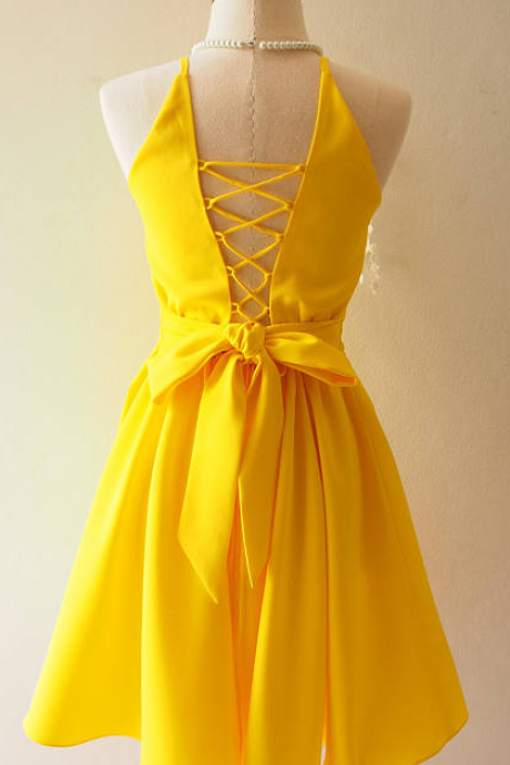 Cute Homecoming Dress,round Neck Homecoming Dress,short Prom Dresses,yellow Homecoming Dresses,