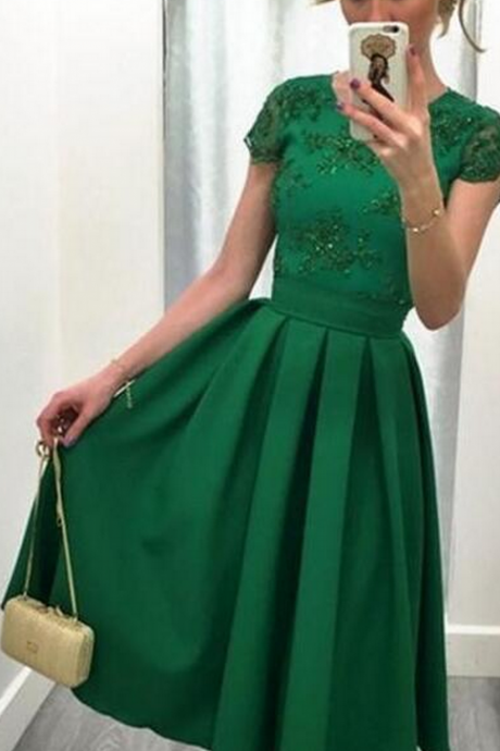 Green Short Satin Homecoming Dresses, Mini Prom Dress,knee Length Party Dresses,prom Dresses