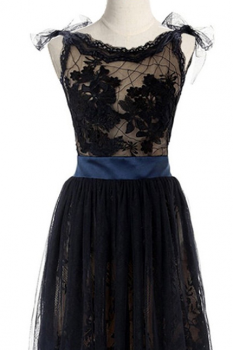 A-line Scoop Homecoming Dress,short Black Lace Homecoming Dress,sexy Backless Homecoming Dress With Belt