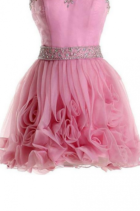 Blush Pink Beading Short Cute Homecoming Dress