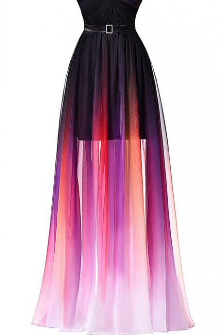 Ombre Long Prom Dresses,strapless Chiffon Evening Dresses With Pleats