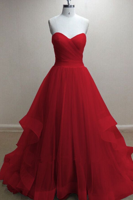 Charming Prom Dress,sexy Prom Dresses,a Line Evening Dress,sleeveless Tulle Red Evening Dresses,formal Dress
