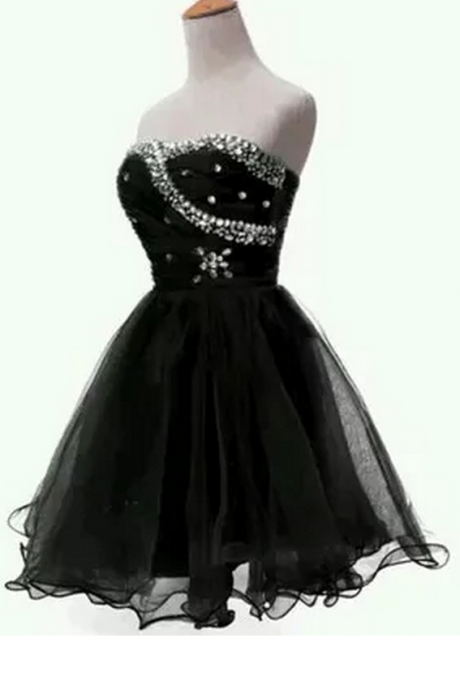 Elegant Black Short Prom Dresses, Black Organza Prom Dresses,black Evening Dresses ,