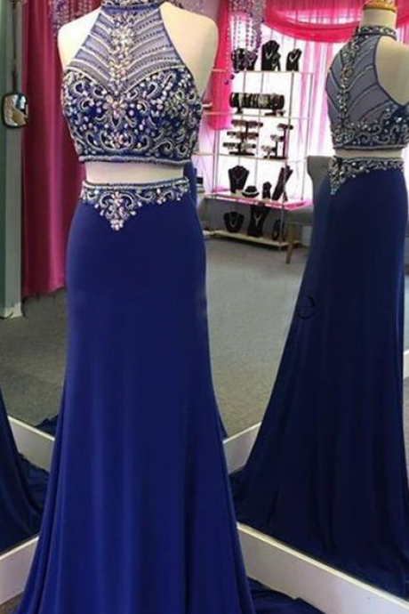Party Dresses, Elegant Royal Blue Prom Dresses, Evening Dresses, Sparkling Evening Dresses