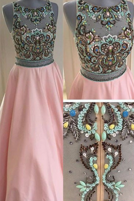 Elegant Prom Dress,Crystal Beaded A Line Evening Dress,Long Evening Dresses,Sleeveless Prom Dresses