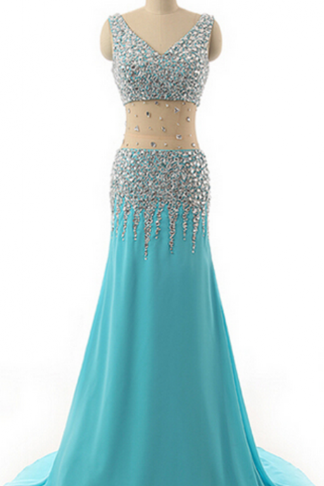 V Neck Prom Gowns,mermaid Evening Dresses,beaded Evening Gowns