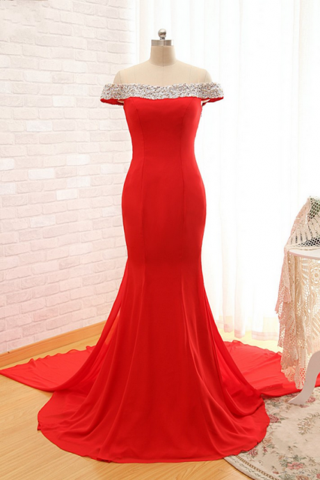 Red Prom Dresses,mermaid Prom Dresses,boat Neck Prom Dresses,chiffon Prom Dresses,sexy Prom Dresses,