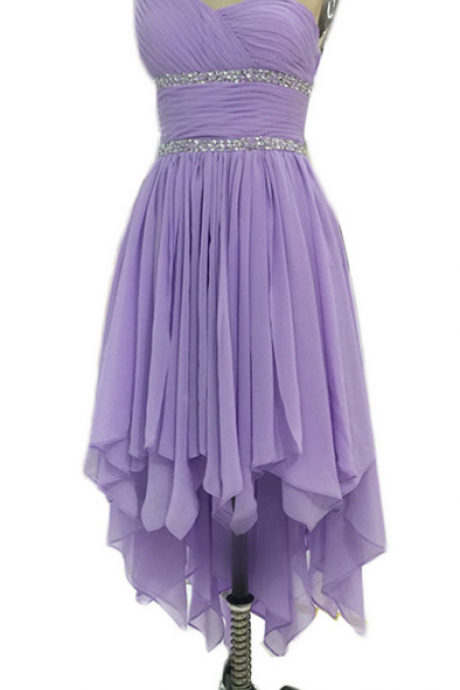 High Low One Shoulder Prom Dresses Sexy Chiffon Lavender Evening Dresses