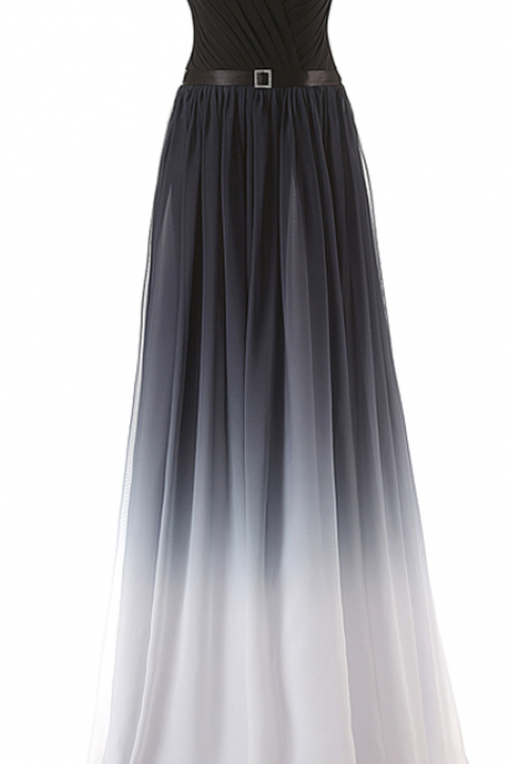 Black To White Prom Dresses, Lace Up Long Evening Dresses,a-line Ombre Dress
