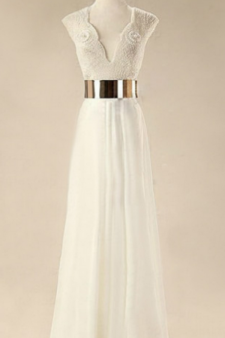 Custom Made White Floor Length Prom Dresses, Wedding Dresses, Dresses