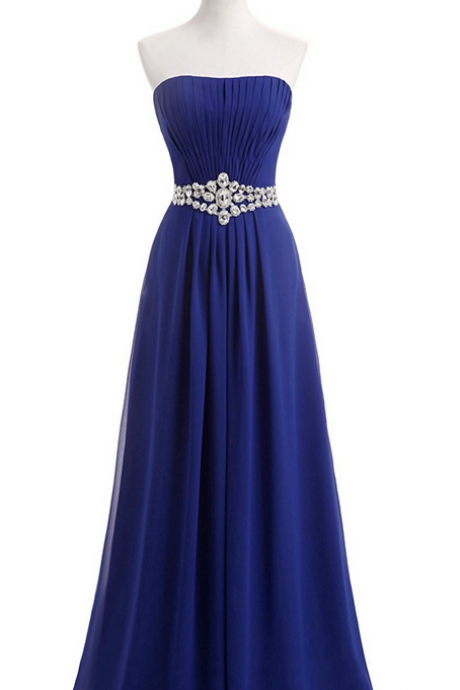 Royal Blue Women's Long Strapless Prom Bridesmaid Dresses Pleated Evening Gowns