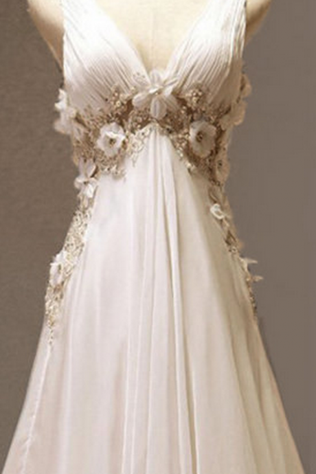 Custom High-quality V-neckline Floor Length Evening Dress With Applique Open Back, Long Prom Dresses,