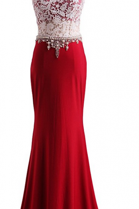 Prom Dresses Lace &amp;amp;amp; Spandex High Neck Sheath Evening Dress
