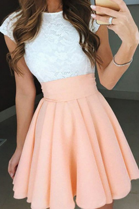 Pink Homecoming Dresses,lace Homecoming Dress,short Homecoming Dress