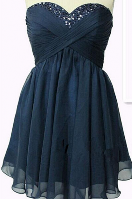 Classy Navy Blue High Low Homecoming Dresses,chiffon Homecoming Dresses,