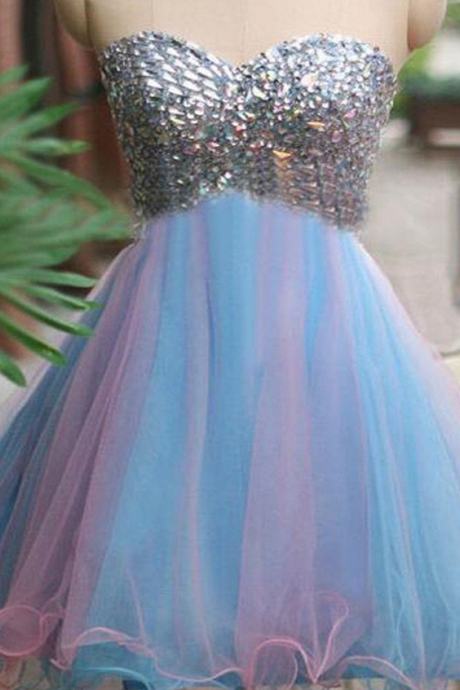 Rhinestones Sparkly Strapless Unique Sweetheart Tight Freshman Homecoming Prom Dress