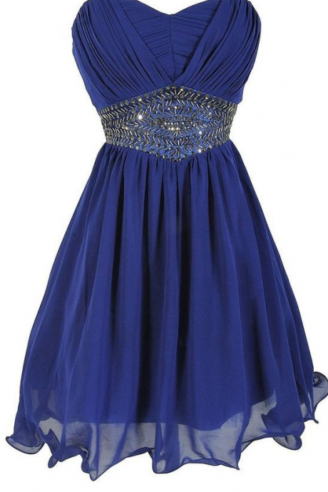 Royal Blue Empire Sweetheart Homecoming Dresses, Wholesale Chiffon Short Homecoming