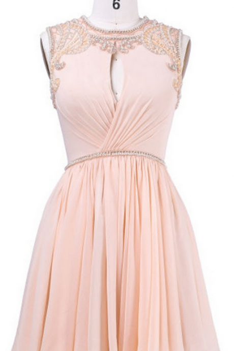 A-line Coral Homecoming Dresses,scoop Short Homecoming Gown,chiffon Homecoming
