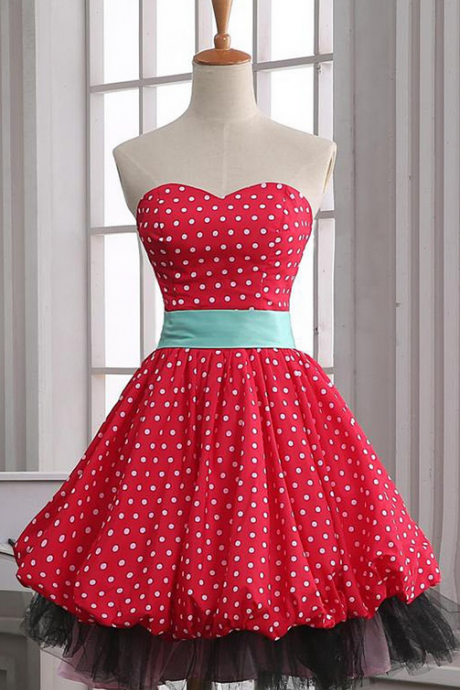 Vintage A-line Sweetheart Polka Dots Dress - Party Dress,