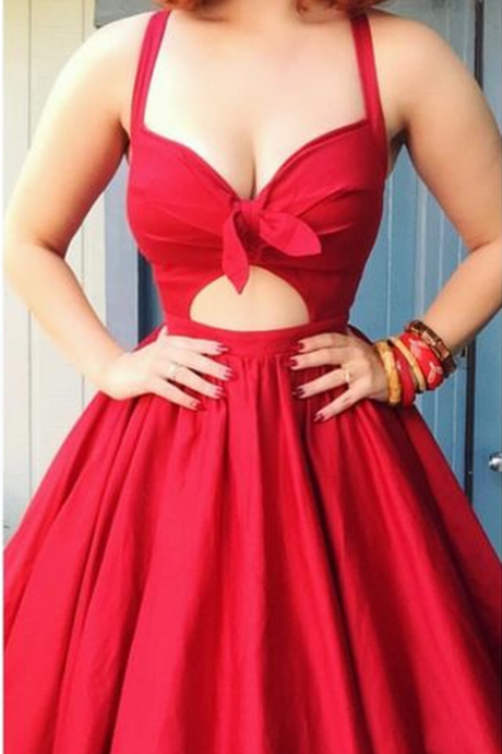 Red Deep V Neck Bowknot A Line Strapless Sexy Homecoming Dress